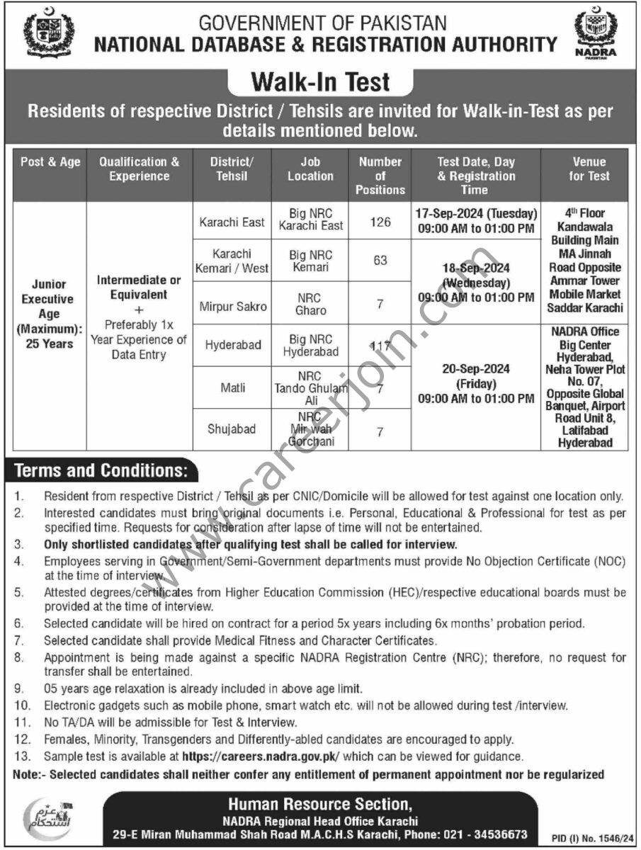 National Database & Registration Authority NADRA Jobs 01 September 2024 Dawn 1