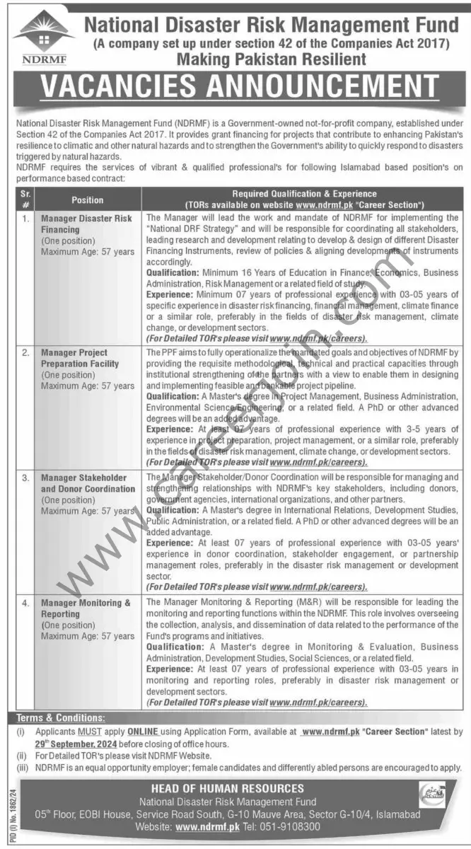 National Disaster Risk Management Fund NDRMF Jobs 15 September 2024 Dawn 1