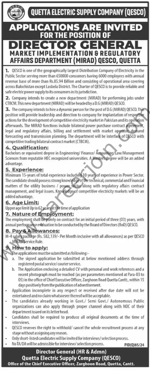 Quetta Electric Supply Co QESCO Jobs 08 September 2024 Dawn 1