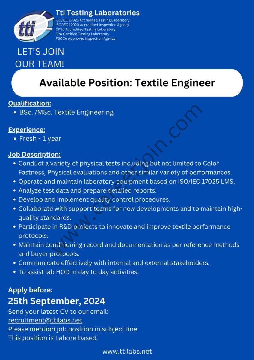 Tti Testing Laboratories Jobs September 2024 1