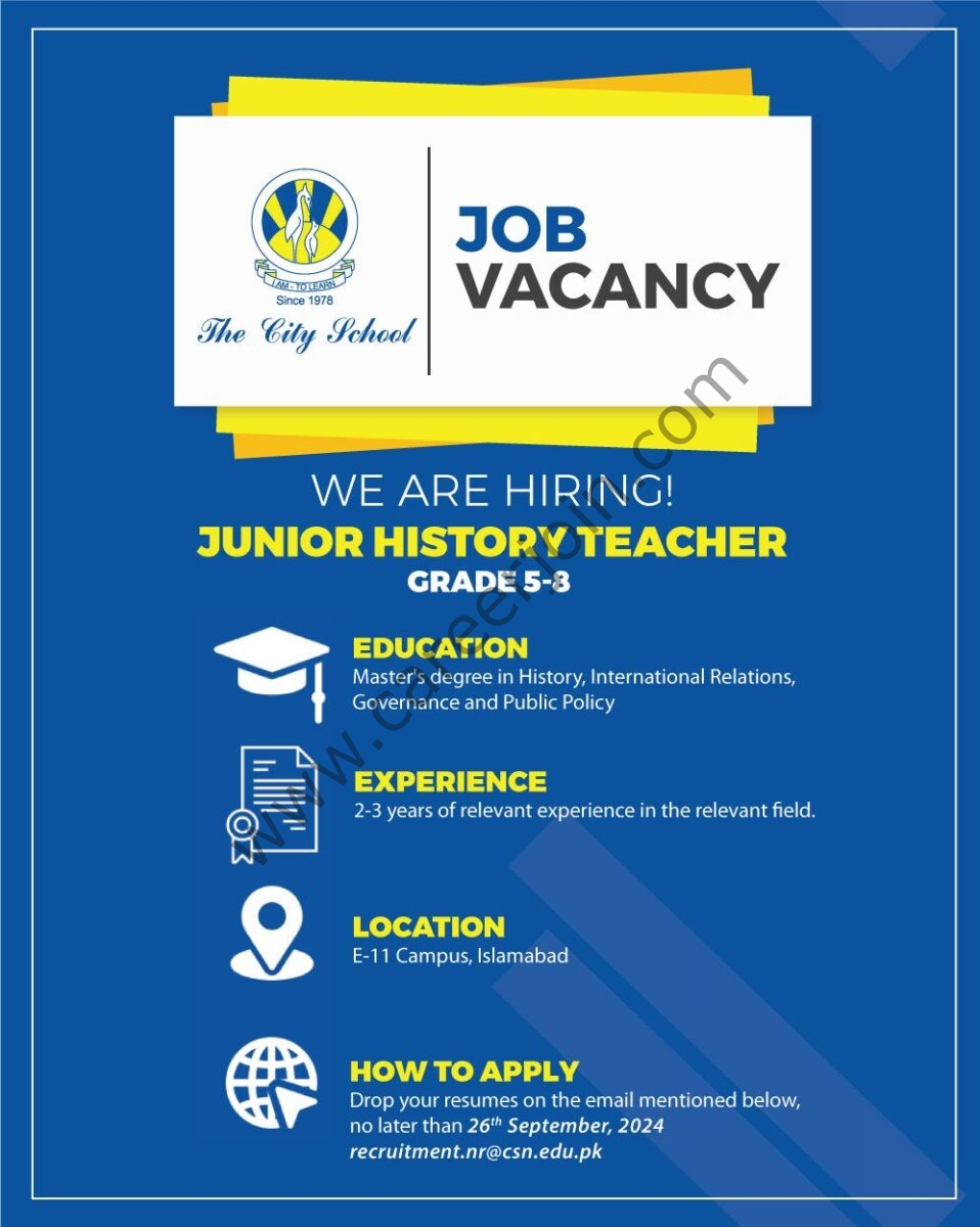 The City School Jobs Junior History Teacher 1