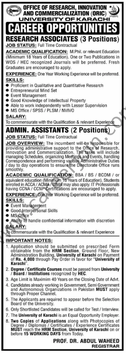 University Of Karachi Jobs 03 September 2024 Dawn 1