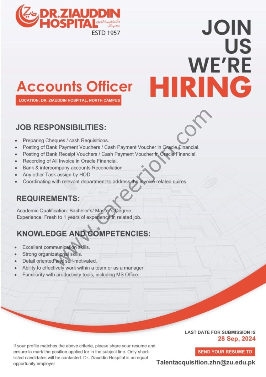 Dr Ziauddin Hosiptal Jobs Accounts Officer 1