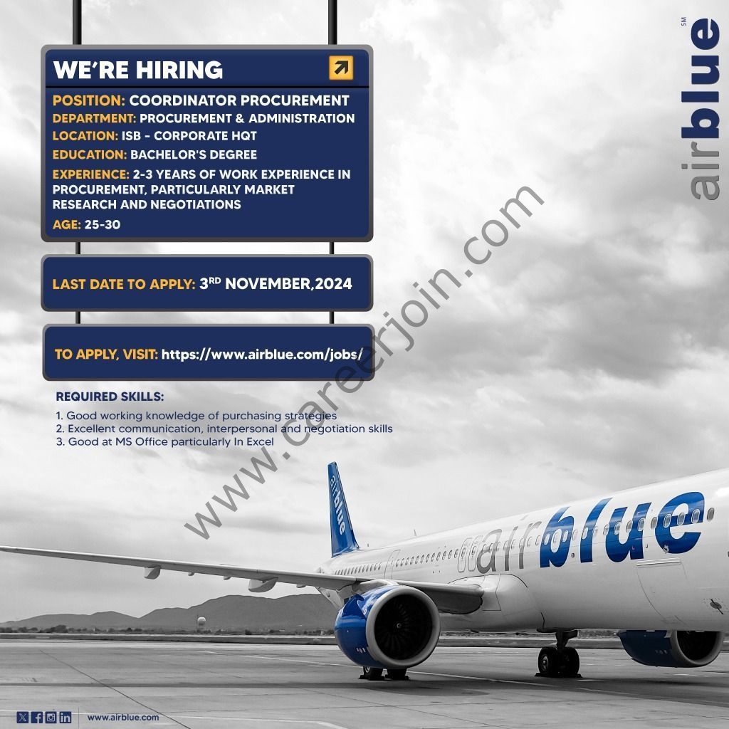 Airblue Pakistan Jobs Coordinator Procurement 1