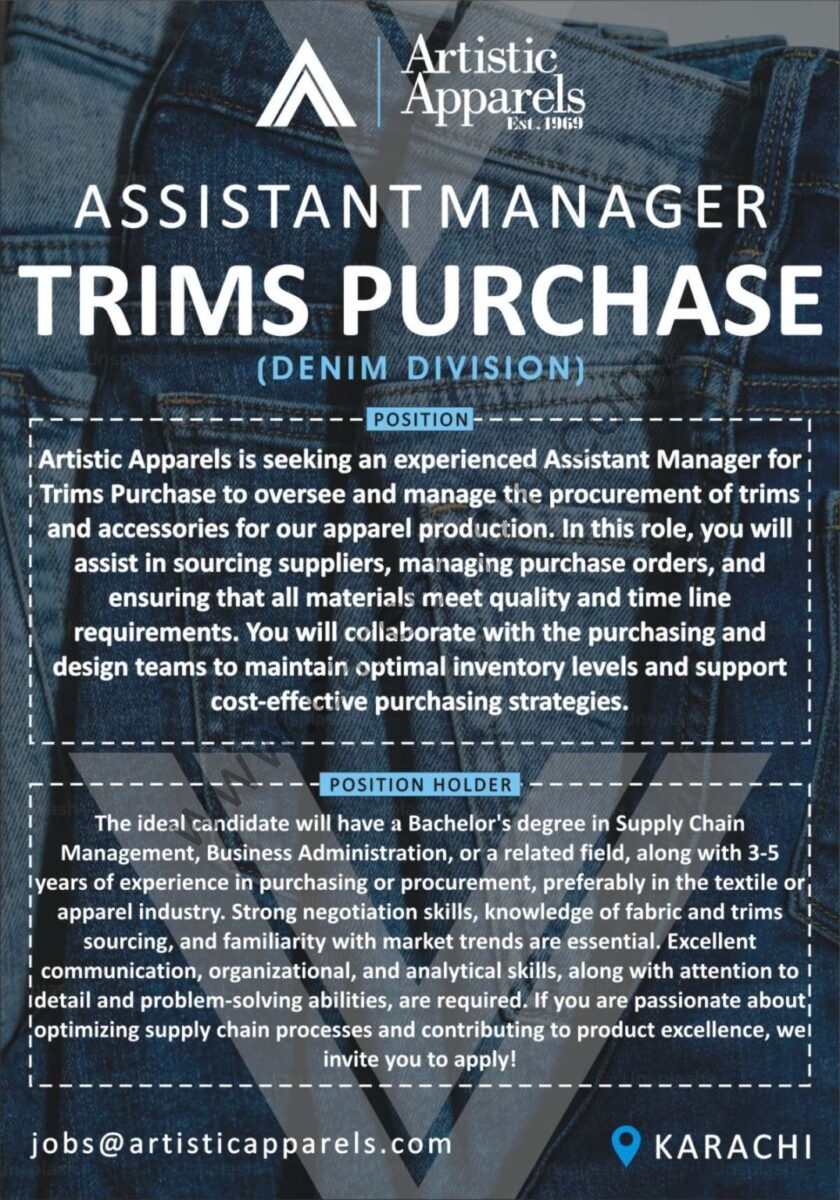 Artistic Apparel Pvt Ltd Jobs Assistant Manager Trims Purchase 1