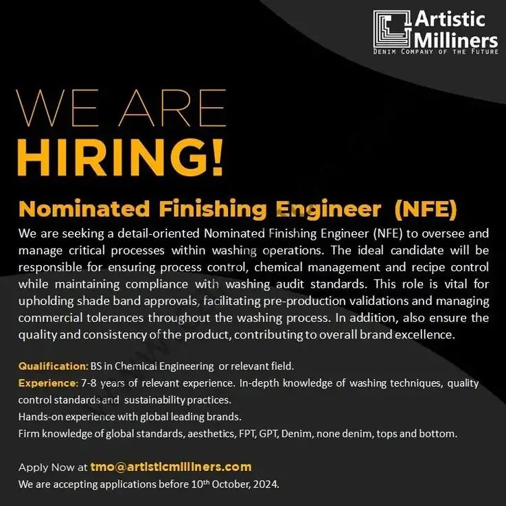 Artistic Milliners Jobs Nominated Finishing Engineer (NFE) 1