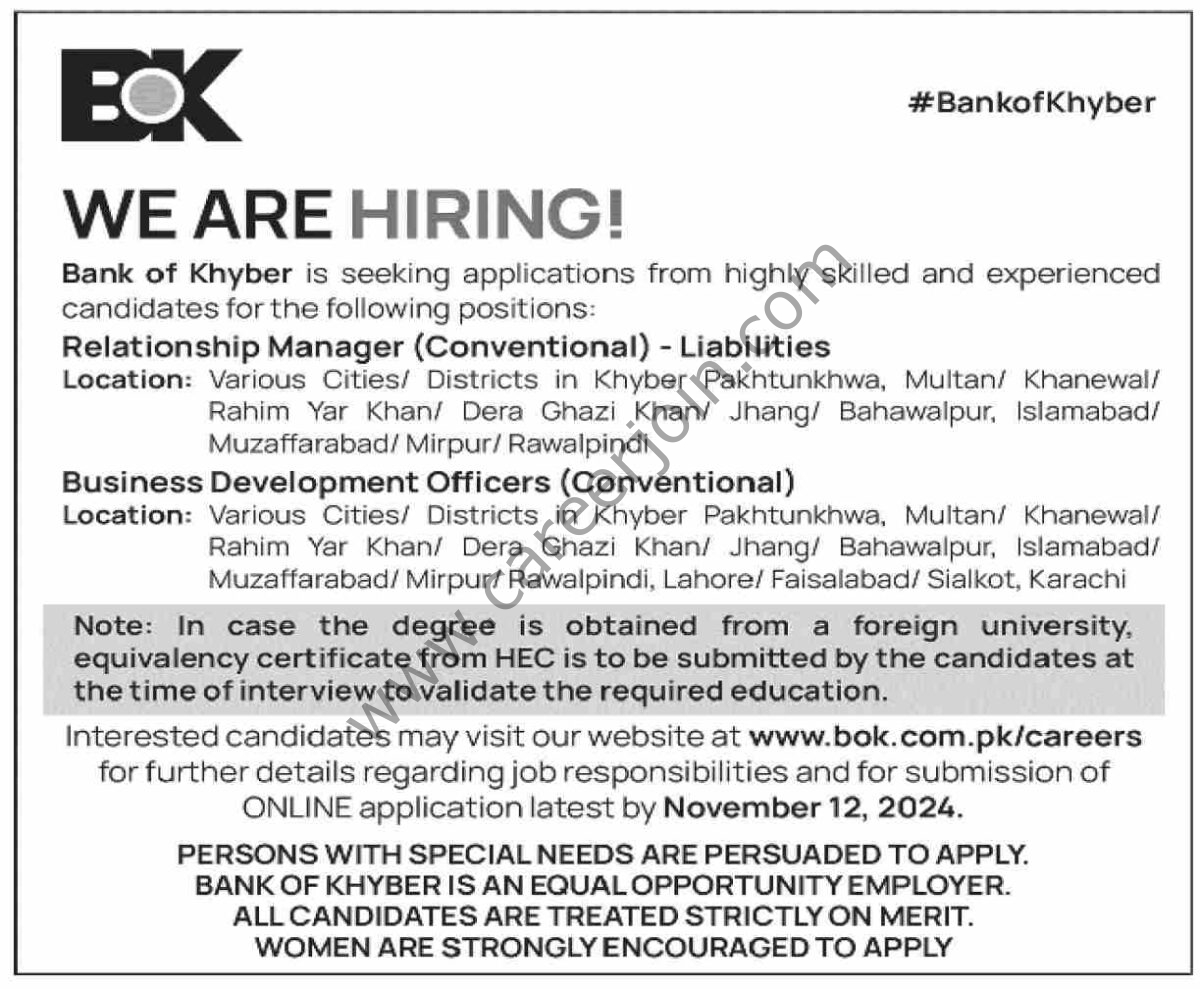 Bank of Khyber BOK Jobs 29 October 2024 Dawn 1