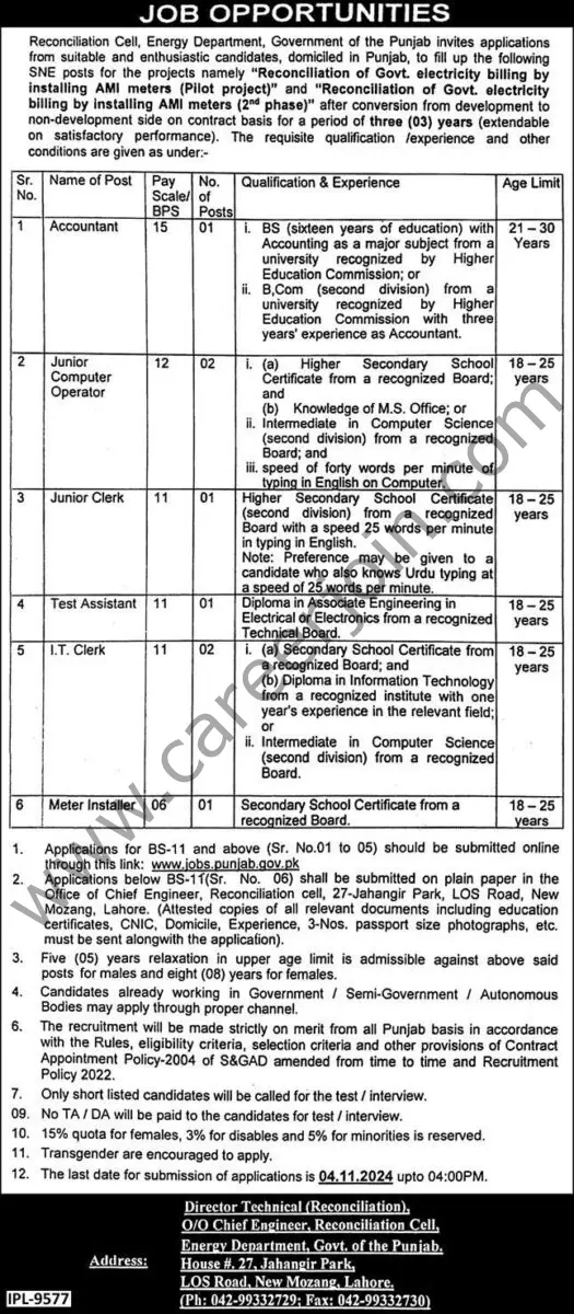 Energy Department Punjab Jobs 13 October 2024 Express 1