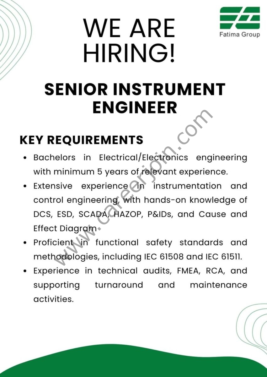 Fatima Group Jobs Senior Instrument Engineer 1