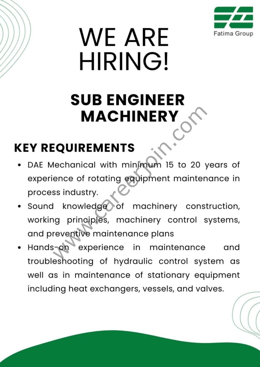 Fatima Group Jobs Sub Engineer Machinery 1