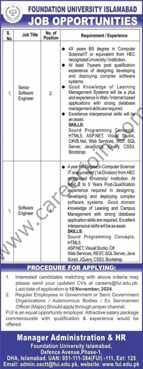 Foundation University Islamabad Jobs November 2024 1