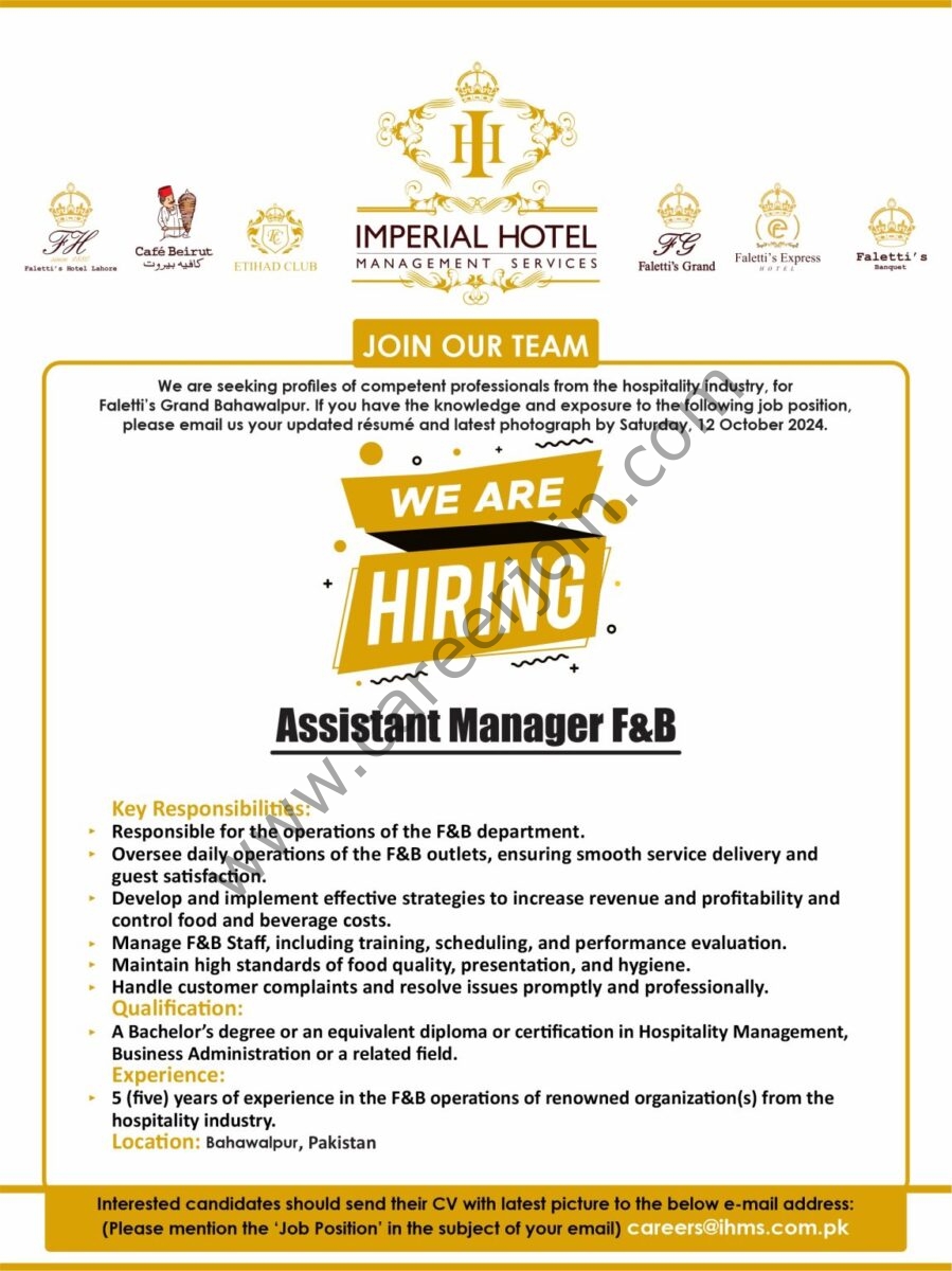 Imperial Hotel Management Services Jobs Assistant Manager F&B 1