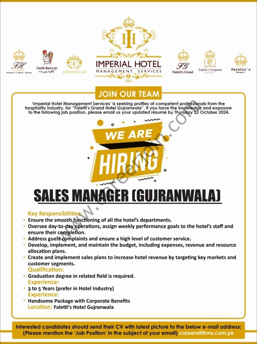 Imperial Hotel Management Services Jobs Sales Manager 1