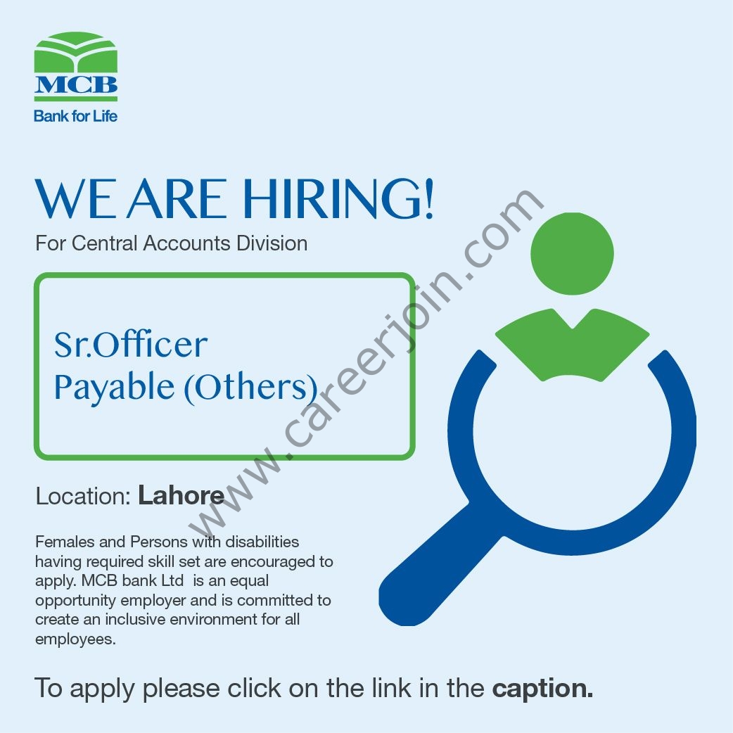 MCB Bank Limited Jobs Sr Officer Payable  1