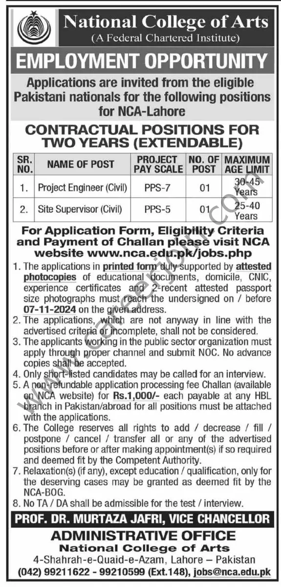 National College of Arts NCA Jobs 25 October 2024 Dawn 1