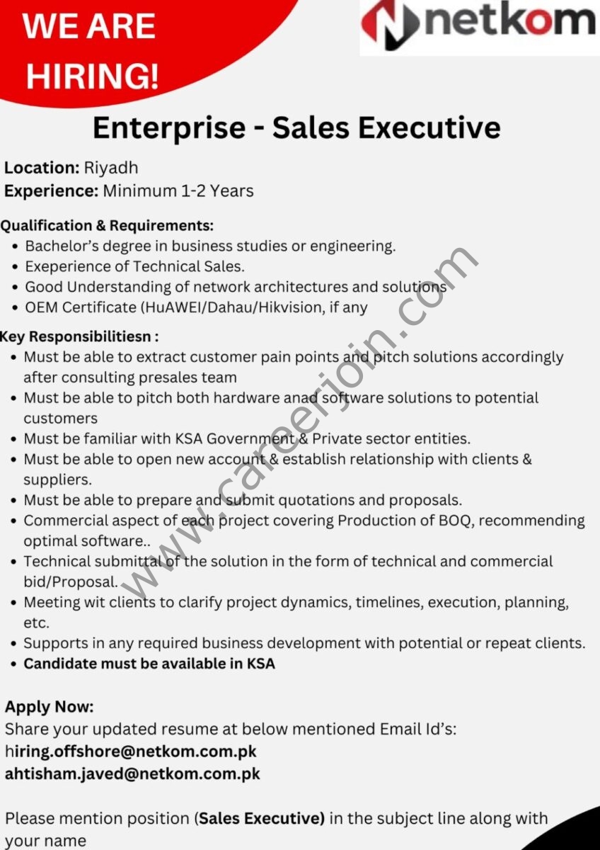 Netkom Company for Communication Jobs Sales Executive 1