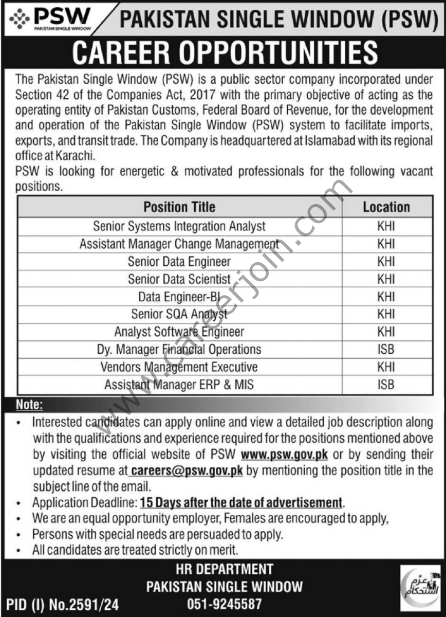 PSW Pakistan Single Window Jobs 15 October 2024 Express Tribune 1