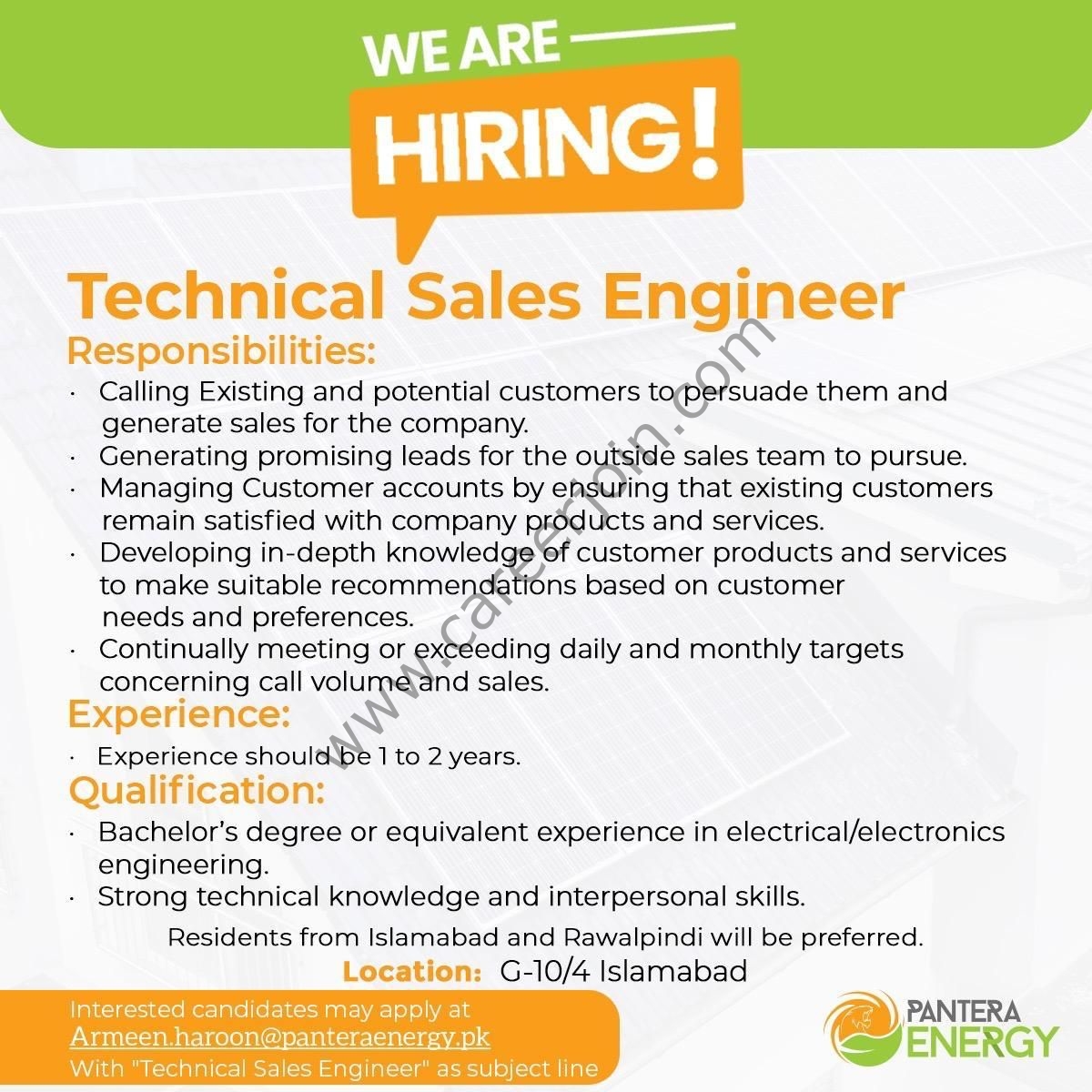 Pantera Energy Limited Jobs Technical Sales Engineer 1