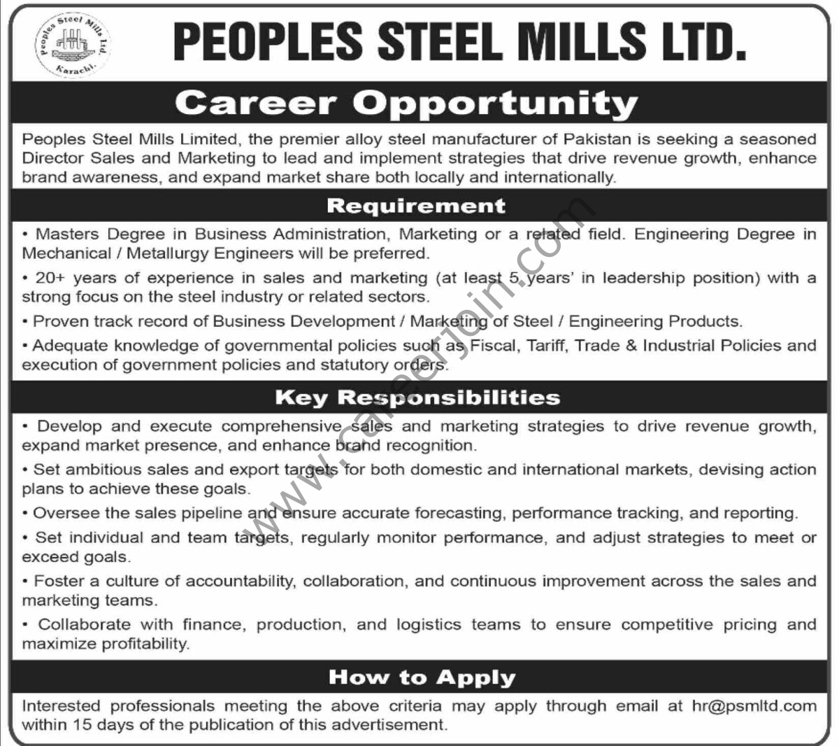 Peoples Steel Mills Ltd PSML Jobs 06 October 2024 Dawn 1