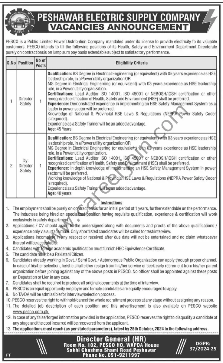 Peshawar Electric Supply Co PESCO Jobs 06 October 2024 Dawn 02 1