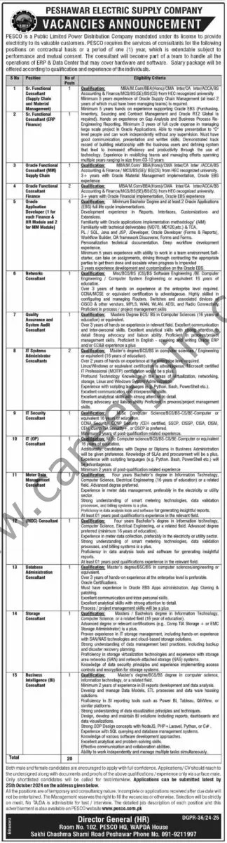 Peshawar Electric Supply Co PESCO Jobs 06 October 2024 Dawn 1