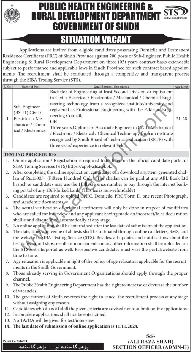 Public Health Engineering & Rural Development Dept Sindh Jobs 27 October 2024 Express Tribune 1