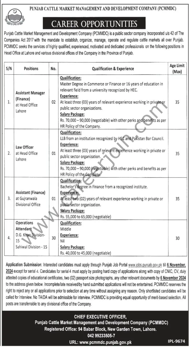 Punjab Cattle Market Management & Development Co PCMMDC Jobs 19 October 2024 Express Tribune 1