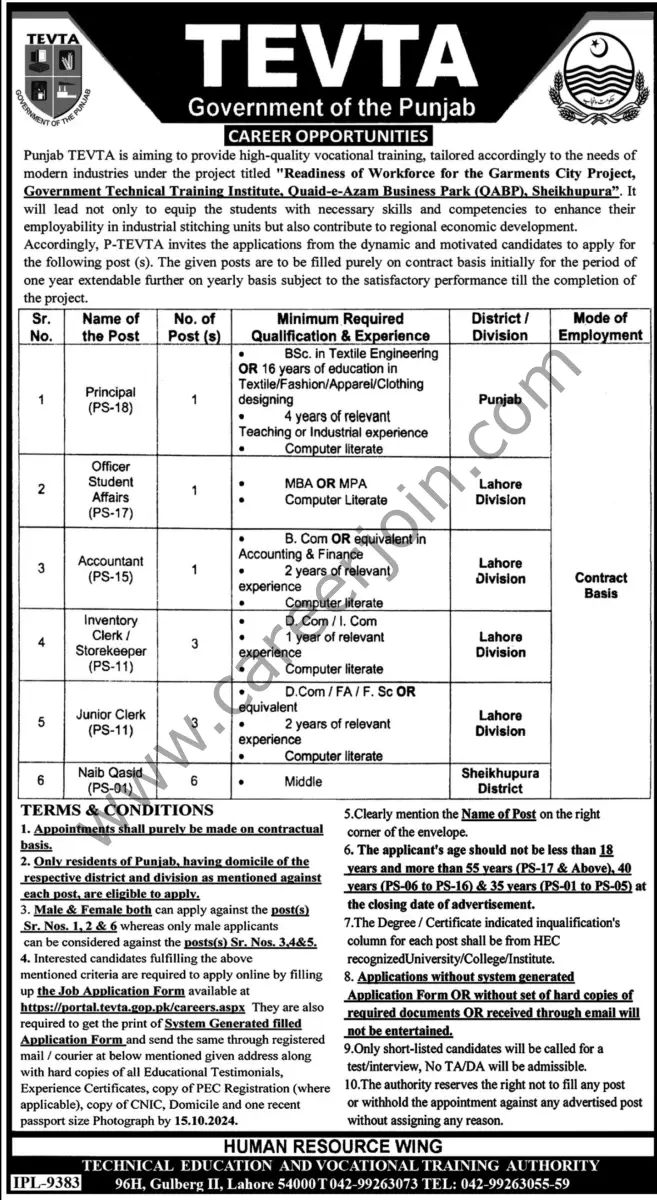 Punjab TEVTA Jobs 06 October 2024 Express Tribune 1