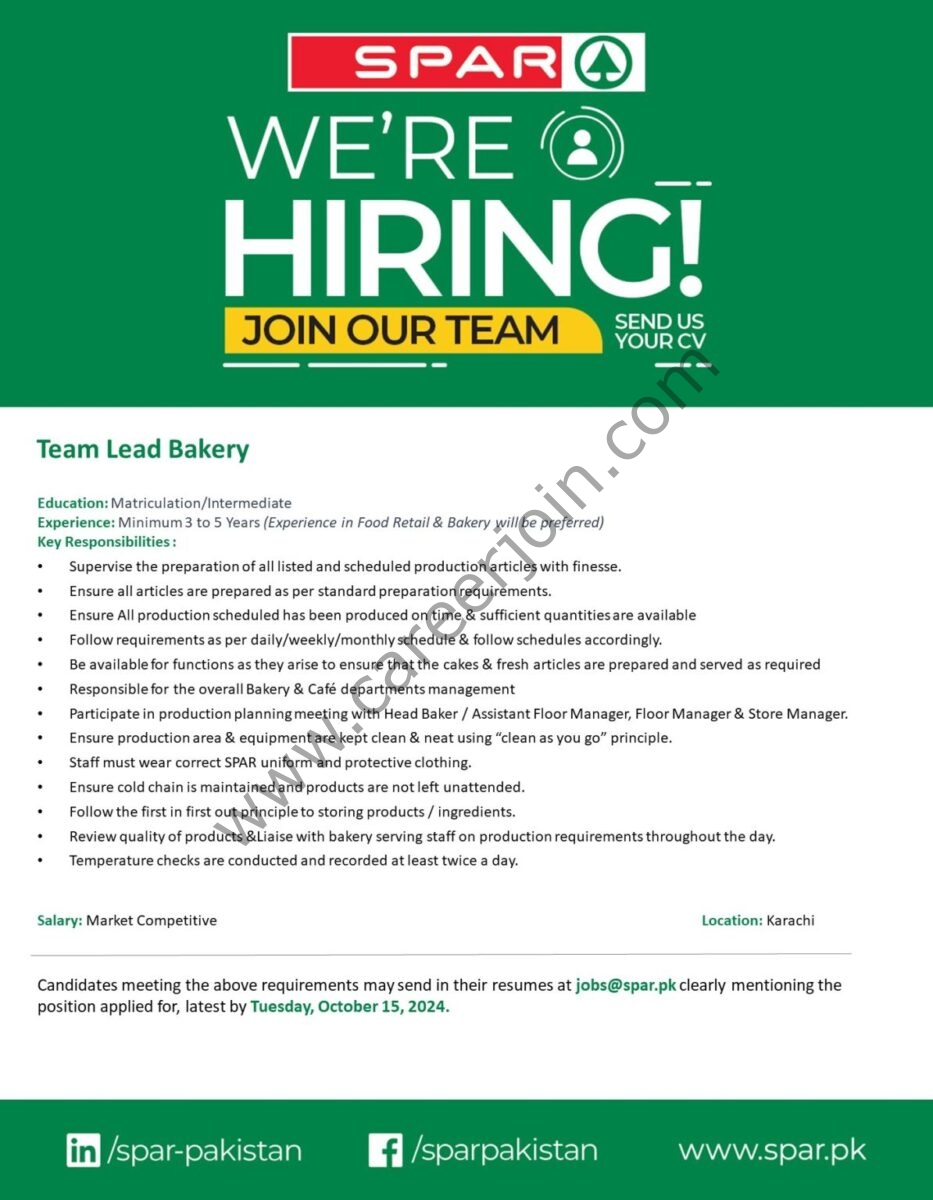 SPAR Pakistan Jobs Team Lead Bakery 1