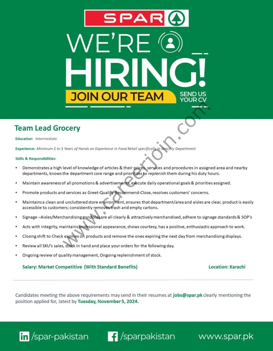 SPAR Pakistan Jobs Team Lead Grocery 1