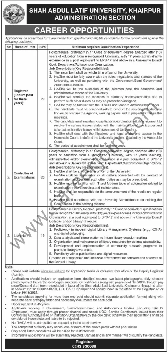 Shah Abdul Latif University Khaipur Jobs 25 October 2024 Dawn 1