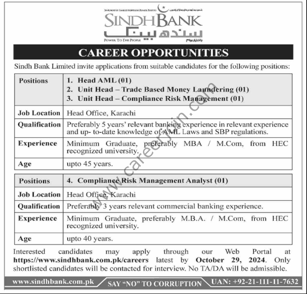 Sindh Bank Ltd Jobs 18 October 2024 Dawn 1