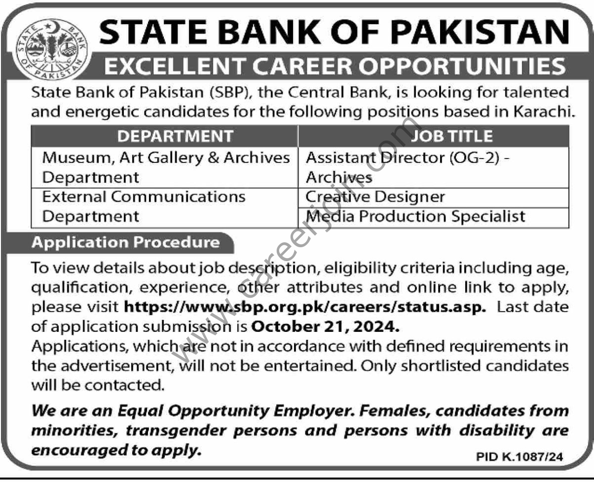 State Bank of Pakistan SBP Jobs 06 October 2024 Dawn 1