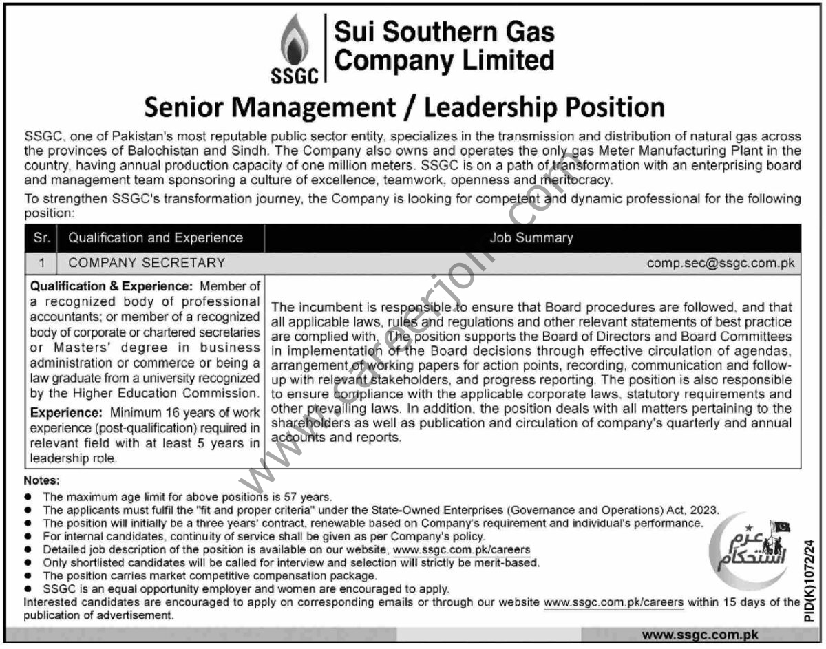 Sui Southern Gas Co Ltd SSGC Jobs 06 October 2024 Dawn 1