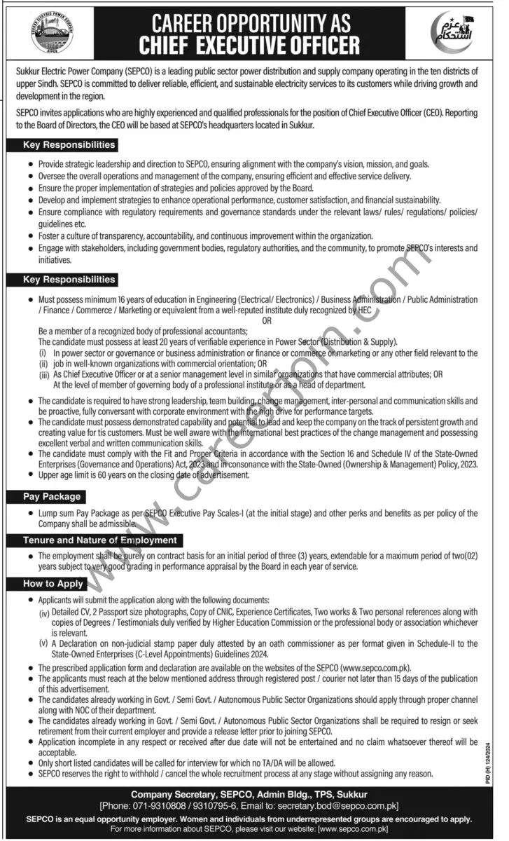 Sukkur Electric Power Co SEPCO Jobs 13 October 2024 Express Tribune 1