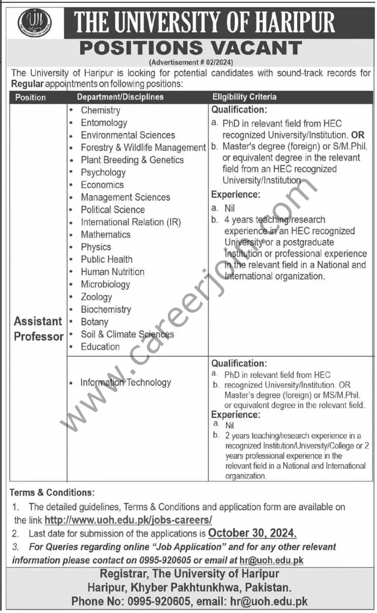 The University of Haripur Jobs 16 October 2024 Dawn 01 1