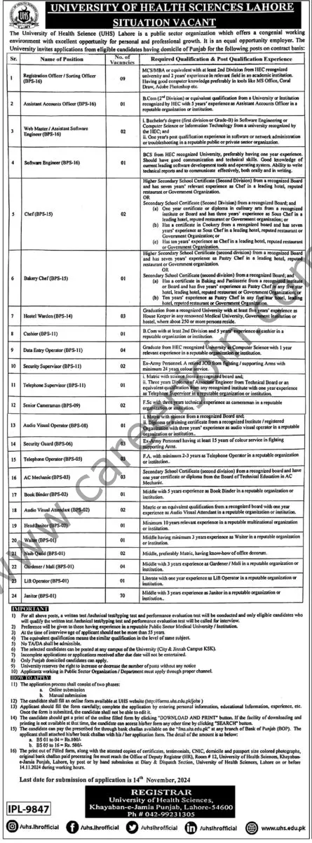 University of Health Sciences UHS Jobs 27 October 2024 Express Tribune 1