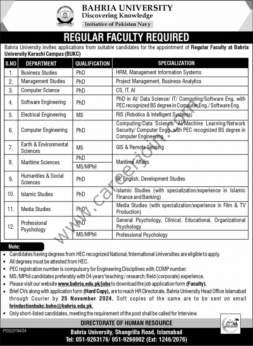 Bahria University Jobs 10 November 2024 Express 1