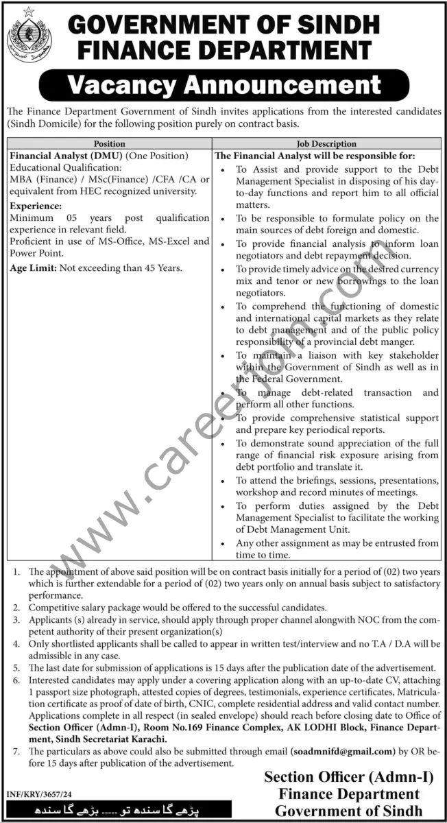 Finance Department Sindh Jobs 16 November 2024 Express Tribune 1