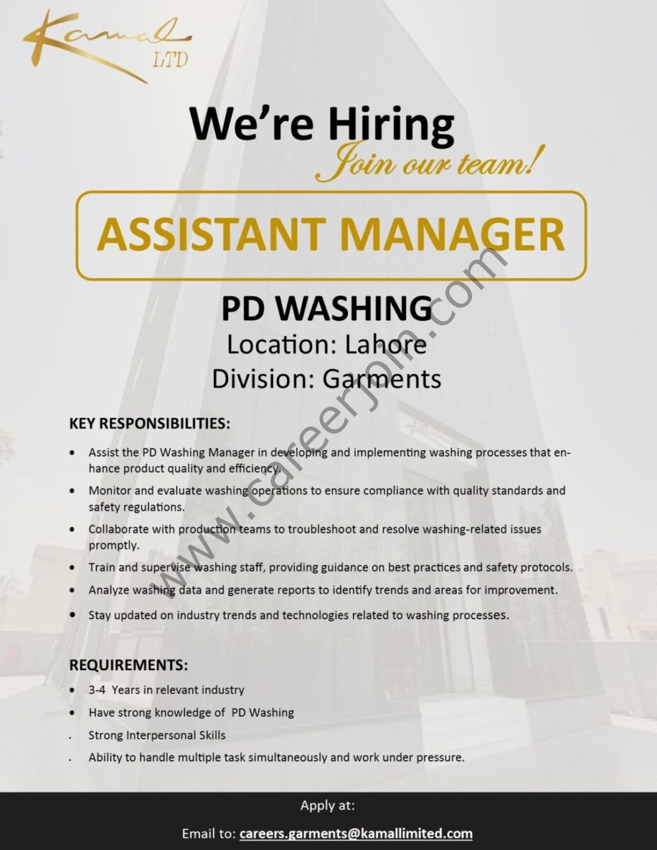 Kamal Limited Jobs Assistant Manager PD Washing 1