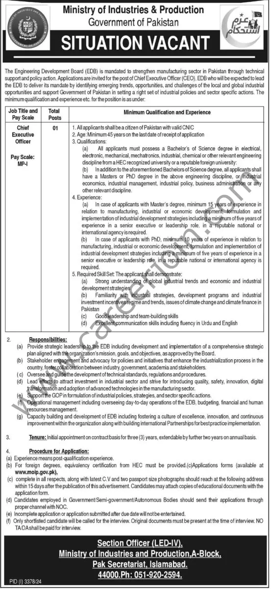 Minsitry of Industries & Production Jobs 17 November 2024 Express Tribune 1