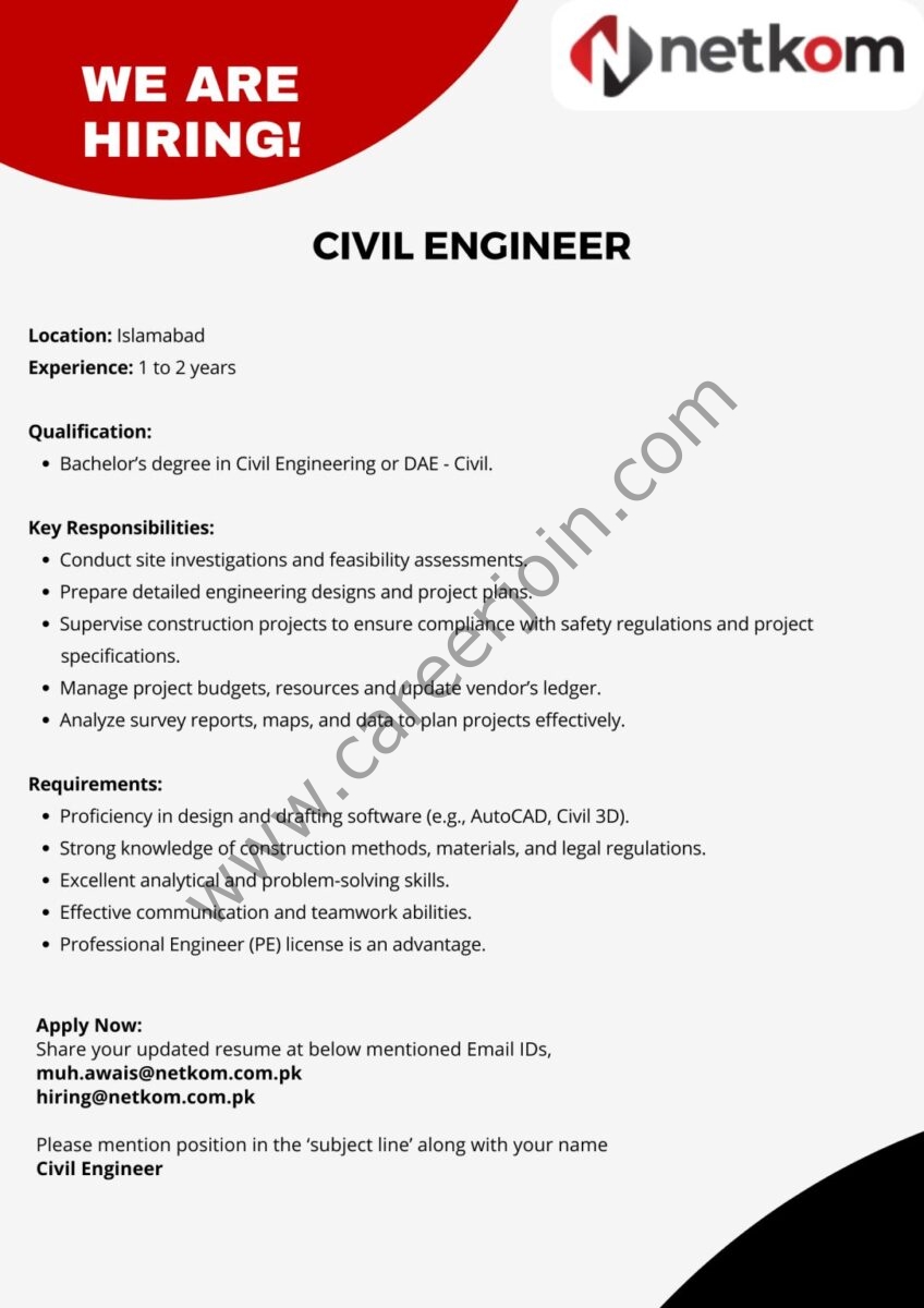 Netkom Technologies Jobs Civil Engineer 1