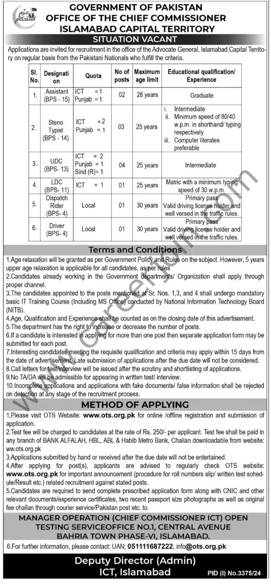 Office Of Advocate General Islamabad Territory Jobs 17 November 2024 Express Tribune 1