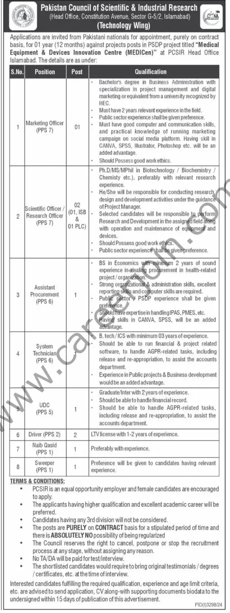 Pakistan Council of Scientific & Industrial Research PCSIR Jobs 16 November 2024 Express Tribune 1