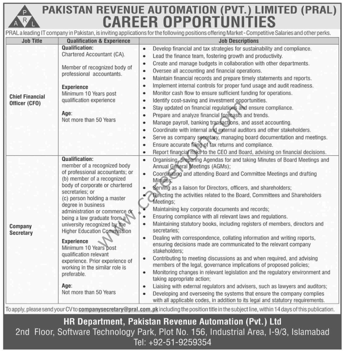 Pakistan Revenue Automation Pvt Ltd PRAL Jobs 17 November 2024 Dawn 1