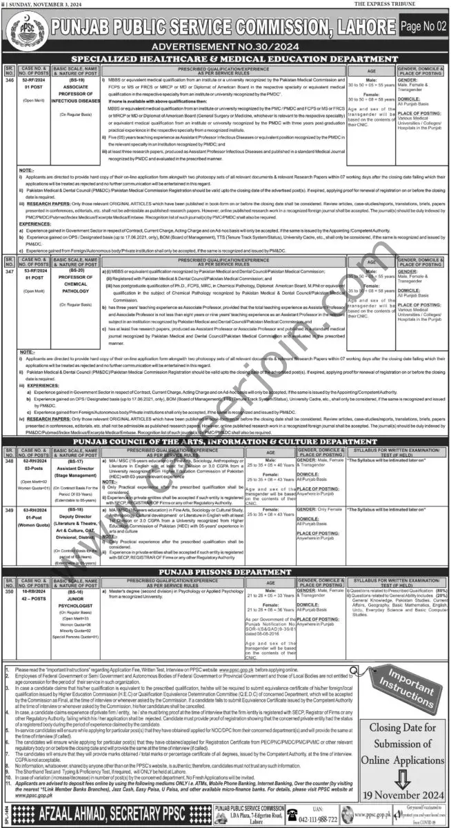 Punjab Public Service Commission PPSC Jobs 03 November 2024 Express Tribune 01 1