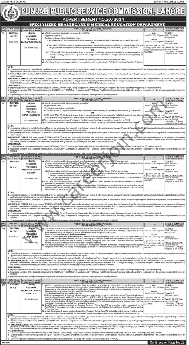 Punjab Public Service Commission PPSC Jobs 03 November 2024 Express Tribune 1