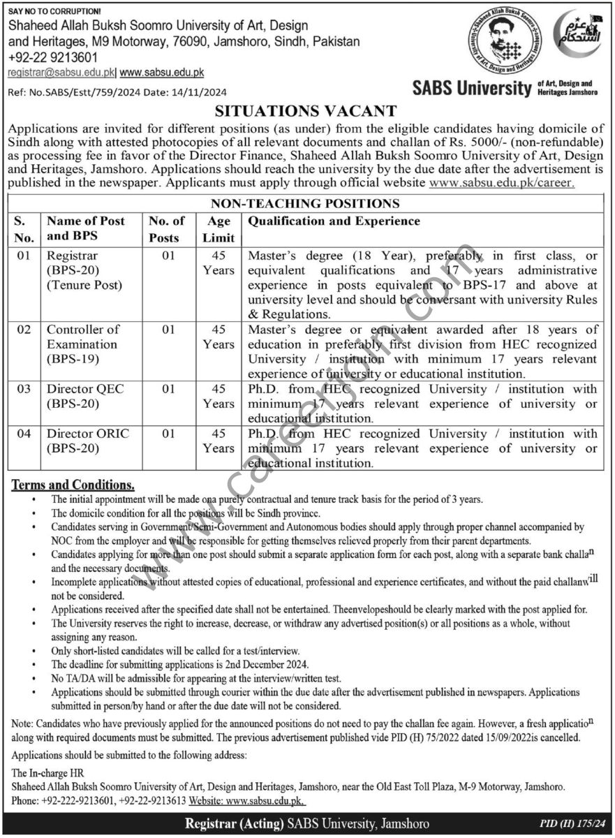 SABS University Jobs 17 November 2024 Express Tribune 1