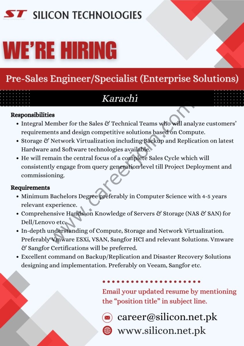 Silicon Technologies Jobs Pre-Sales Engineer/Specialist 1