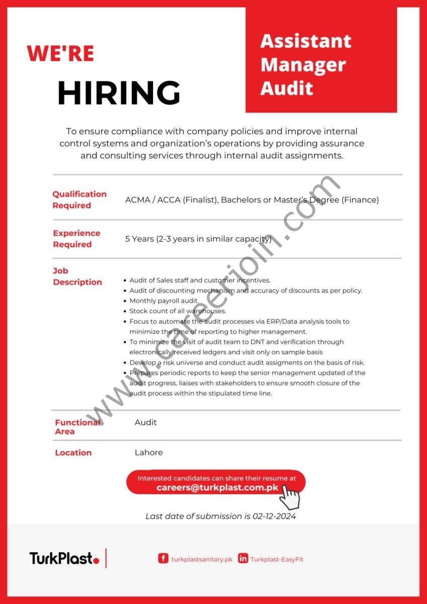 Turk Plast Pvt Ltd Jobs Assistant Manager Audit 1